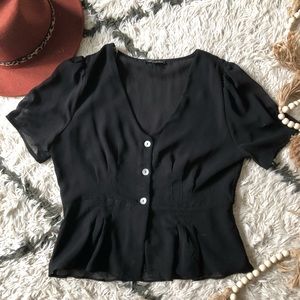 Shinestar Black Fitted Short Sleeve Blouse
